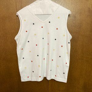 Croft & Barrows White Jersey Embroidered Stars Tank Top Size: Large